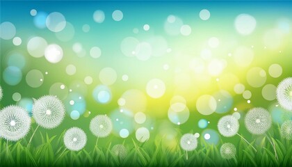 Wall Mural - spring bokeh background with white dandelions nature floral bokeh landscape