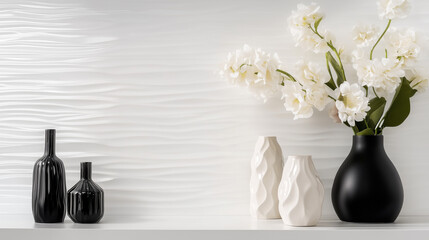 Aufkleber - Cozy empty white table with white wall and beautiful vases luxury background with soft light