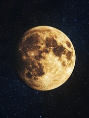 Wall Mural - Golden moon shines brightly against a dark night sky filled with countless twinkling stars