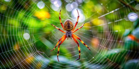 Vibrant Spider Adorned in a Gossamer Web, a Masterpiece of Nature's Artistic Design