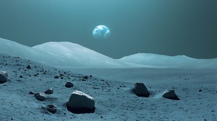 Wall Mural - Lunar Landscape with Earth View from Space Surface Exploration and Celestial Perspective