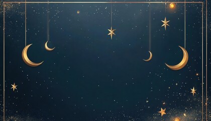 Wall Mural - Golden Moons and Stars on Dark Blue Night Sky Background