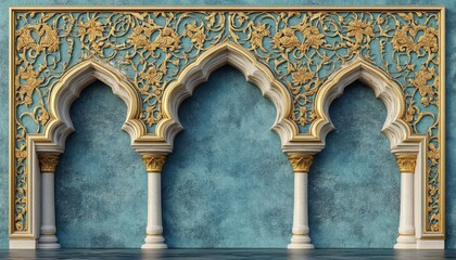 Wall Mural - Intricate Gold And Blue Architectural Arch Design