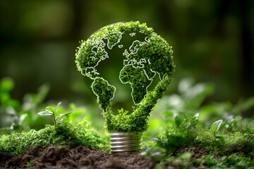 Sticker - Green lightbulb earth concept, nature background