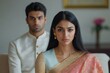© Dipika - Problems, quarrel and divorce. Indian couple having domestic scandal, upset young wife and husband turned away and ignoring each other