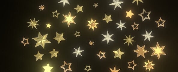 Wall Mural - Banner with golden decoration. Festive border with falling glitter dust and stars.