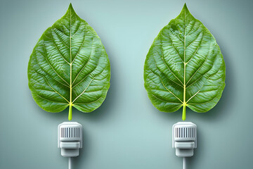 Sticker - Two leaves connected to energy plugs, representing sustainable energy