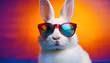 © jeksonjs - Hip bunny wearing dark sunglasses poses against a vibrant multicolored background in a fun and lively atmosphere. Generative AI