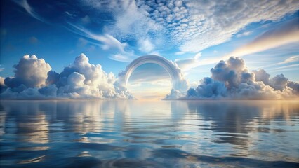 Wall Mural - serene waters reflect a celestial archway formed by clouds, a breathtaking sunrise painting the sky 