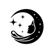 © Nisha Malik - Minimalist Black Silhouette Beauty Parlor Logo with Crescent Moon and Star on White Background