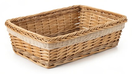 Wall Mural - Rectangular Wicker Basket on White Background