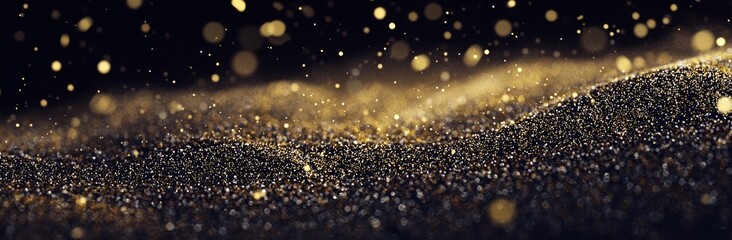 Wall Mural - golden abstract bokeh set against a black background symbolizes the holiday season