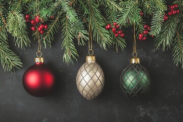 Wall Mural - A colorful Christmas abstract background is formed by the bokeh of New Year and Christmas lights and decor, characterized by blurred and glowing lights that demonstrate a bokeh lens effect from