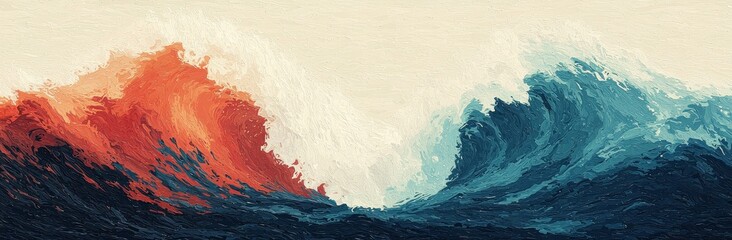 Wall Mural - a vibrant abstract wave background featuring horizontal patterns in firebrick, turquoise, and deep p