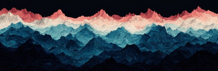 Wall Mural - a horizontal, abstract wave pattern with a colorful combination of firebrick, turquoise, and deep pi