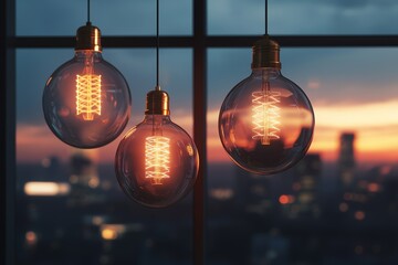 Wall Mural - An old-fashioned light bulb hangs from the ceiling to add decoration to the living room