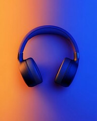 Poster - Gaming Peripherals Aesthetic LED-Enhanced Headphones on Gradient Surface for Modern Entertainment Spaces - Tech-Forward Design and Digital Leisure Setup