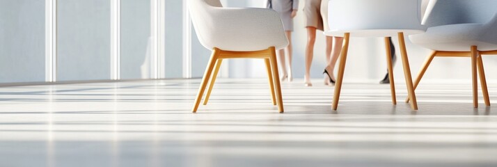 Poster - Scandinavian Office Flow Nordic Design Chairs in Sunlit Lobby - Inspiring Corporate Content and Team Dynamics for Modern Workspace Harmony