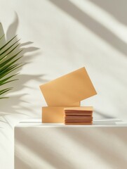 Poster - Modern Minimalist Postal Stationery Display Tan Envelopes with Soft Shadows on White Surface - Business Communication and Creative Workspace Inspiration