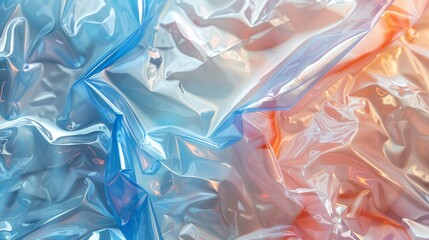 Leinwandbilder - Crumpled plastic sheets in vibrant shades of blue and orange create an abstract texture, capturing light and creating reflections that enhance the visual interest of the materials.