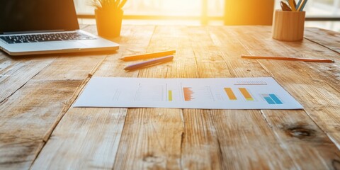 Leinwandbilder - Rustic Business Planning Aesthetic Graph on Reclaimed Wood Table with Laptop and Supplies - Strategic Development Content for Modern Entrepreneurship and Professional Office Design