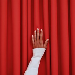 Poster - Vibrant Performance Curtain Diverse Hand Reveals Velvet Stage Drapes for Event Production and Dramatic Storytelling - Modern Theatrical Content for Entertainment Industry