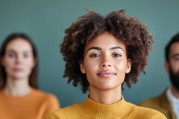 Poster - Contemporary Corporate Diversity Portrait Confident Young Professionals in Vibrant Knitwear - Symbolizing Inclusive Workplace and Collaborative Success for Business Marketing