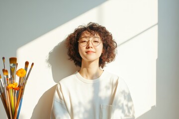 Poster - Minimalist Studio Inspiration Korean Artist Crafting Artisanal Decor with Natural Light - Creative Workspace Design for Artistic Innovation