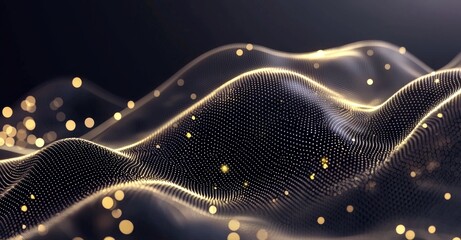 Wall Mural - the scene features a gold flow and golden glitter smoke particles background that glows and shimmers
