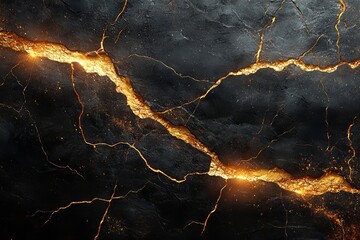 Wall Mural - a fluid and abstract illustration is formed by combining black marble with luxurious golden textures