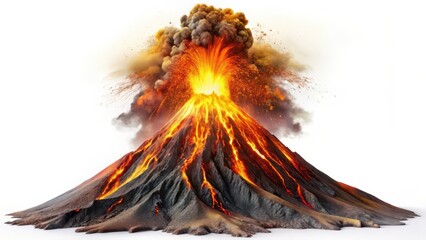 Wall Mural - Volcano Eruption on White Background