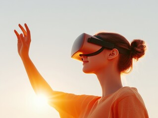Aufkleber - Immersive VR Fitness Sleek Wearable Tech on Korean Enthusiasts Arm, Sun-Kissed Aesthetic in Modern Wellness and Health, Enhancing Active Lifestyle and Performance