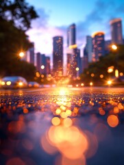 Aufkleber - Vibrant Urban Energy Blurred Skyline with Evening Glow - Dynamic City Content; Smart Infrastructure and Renewable Integration for Tech-Savvy Urban Planners
