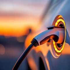 Poster - Futuristic EV Design Sleek Charging Port in Soft Daylight - Urban Mobility Innovation and Sustainable Transport Tech for Modern Cities