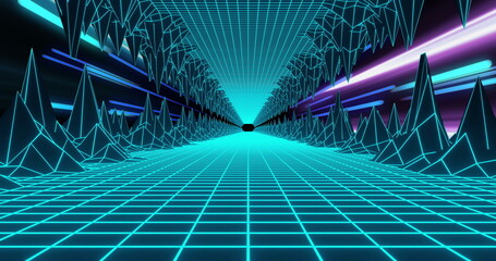 Wall Mural - image of digital tunnel over blue shapes