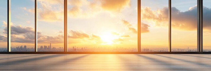 Poster - Contemporary Skyline Office Negotiation Glass Interior with Professional Handshake and Briefcase - Strategic Business Content in Modern Corporate Environments for Successful Deal-Making