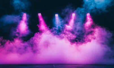 Wall Mural - a dramatic atmosphere is created on the concert stage with spotlights, laser lighting, and smoke