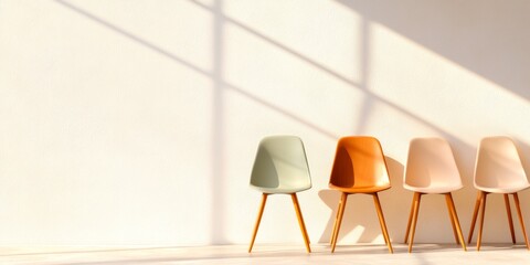 Poster - Minimalist Conference Design Sleek Plastic Chairs with Industrial Flooring in Light-Filled Workspace - Modern Corporate Interiors and Professional Branding Strategy