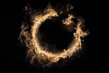 Wall Mural - the black background is illuminated by a glittering circle of light, complete with golden sparkles a