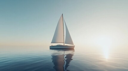 Wall Mural - A serene sailboat gliding on calm waters at sunset, evoking tranquility and adventure.