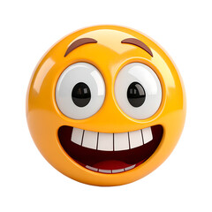 Wall Mural - A bright yellow emoji with large teeth and round eyes, displaying genuine excitement