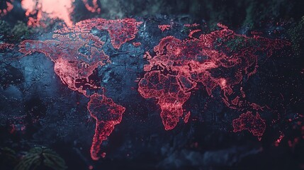 Wall Mural - a world map with an abstract design and technical background overlaid with financial data