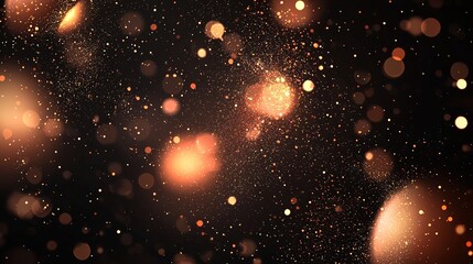 Wall Mural - Glowing orange bokeh lights shine brightly on a dark background, creating a mesmerizing abstract design suitable for festive designs, holiday marketing, and artistic pursuits