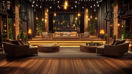 Wall Mural - The background scene is elevated by a stage setting that incorporates intense, focused lighting effects to create depth and dimension