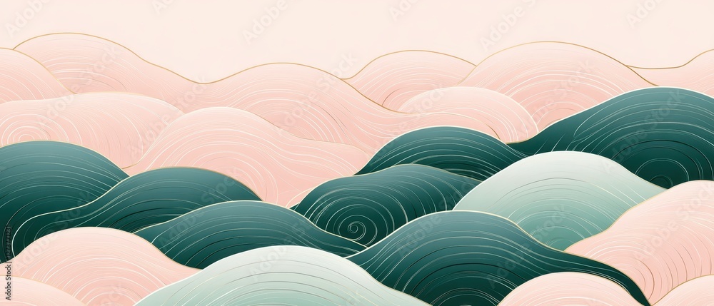 Traditional Japanese Seigaiha wave pattern in shades of yellow and ...