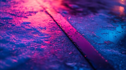 Wall Mural - A vibrant blend of colors reflects off a wet surface captured in a stunning close-up. The interplay of light creates an artistic masterpiece. Generative AI