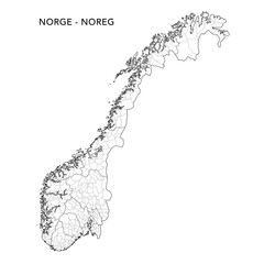 Wall Mural - Geopolitical Vector Map of Norway (Norge - Noreg) with Municipalities (Kommuner - Kommunar) and Counties (Fylker - Fylke) Administrative Subdivisions as of 2025 - Norway