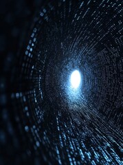 A blue background featuring binary code represents the concept of computer data transfer