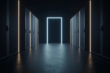neon-lit server data room as depicted in a stock illustration