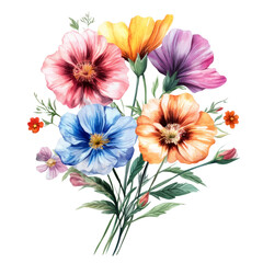 Wall Mural - A bouquet of flowers with a mix of colors including blue, pink, and yellow